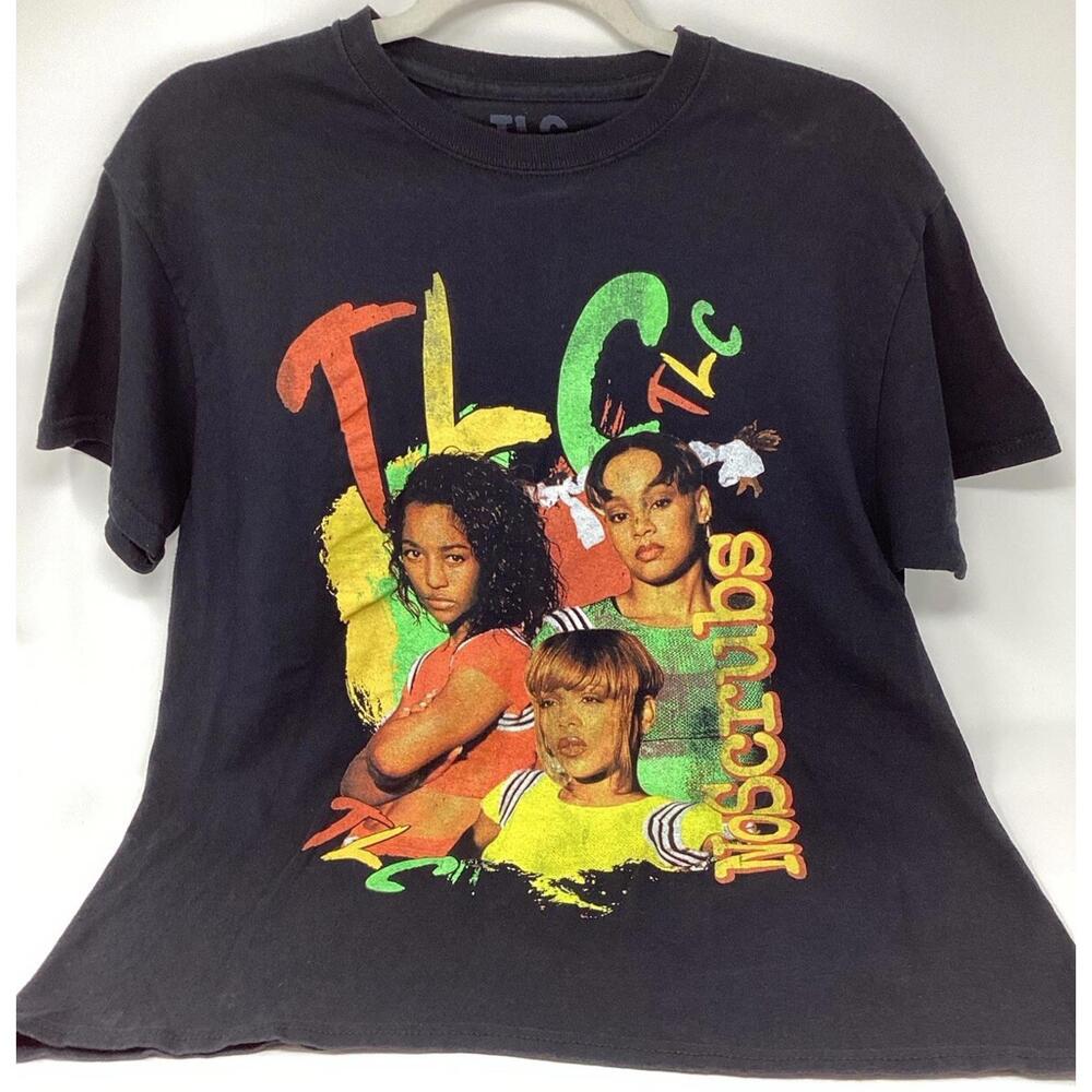 TLC No Scrubs T Shirt Mens Size Medium Black Short Sleeve Music Logo Album Cover